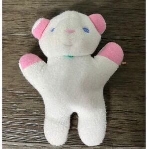 Vintage White Terry Cloth Baby Bear Plush Stuffed Animal Toy Pink Accents